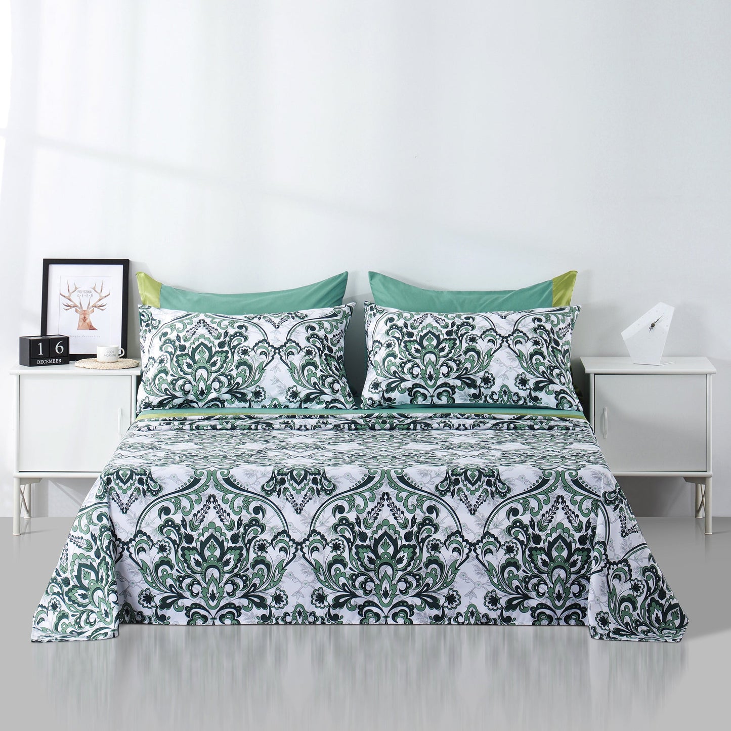 6 Piece Bed Sheet set-green Pattern.