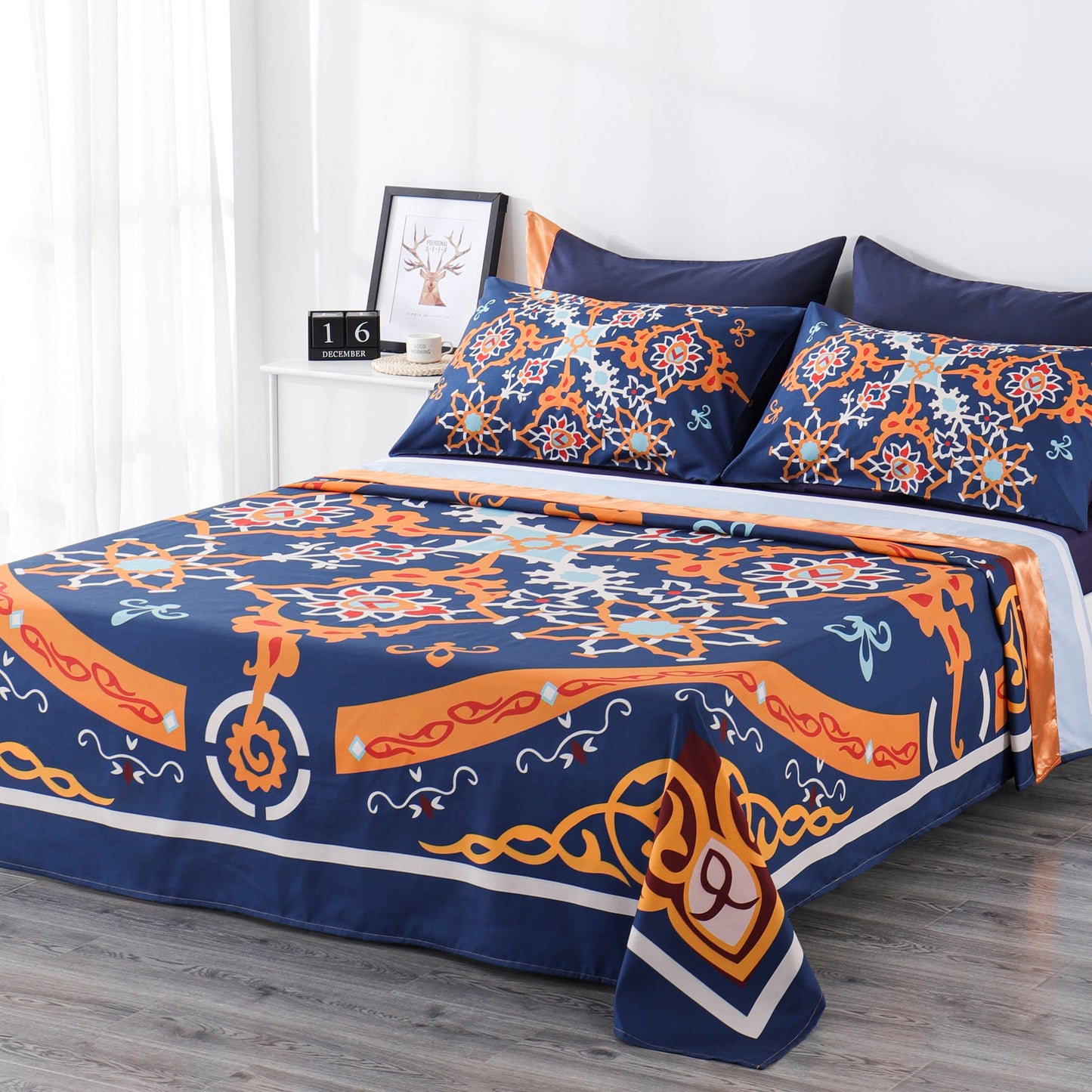 6  Piece Bed Sheet set.-orange and blue