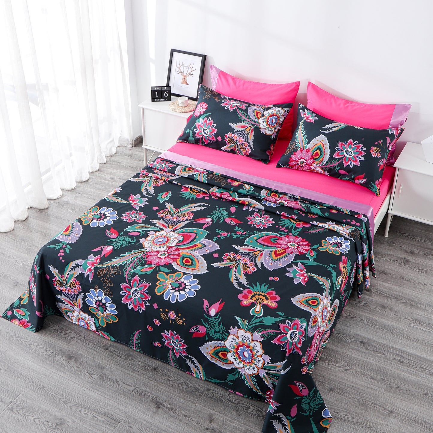 6 Piece Bed Sheet set-Pink floral