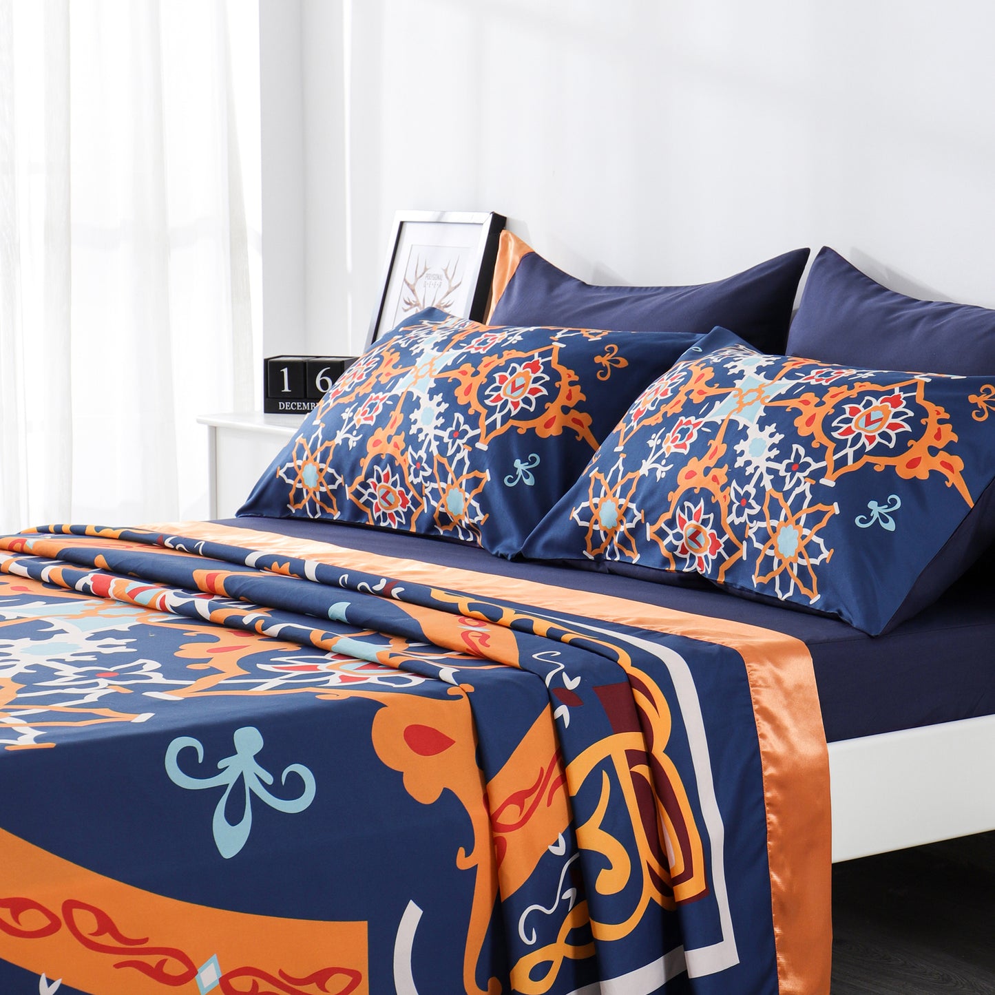 6  Piece Bed Sheet set.-orange and blue