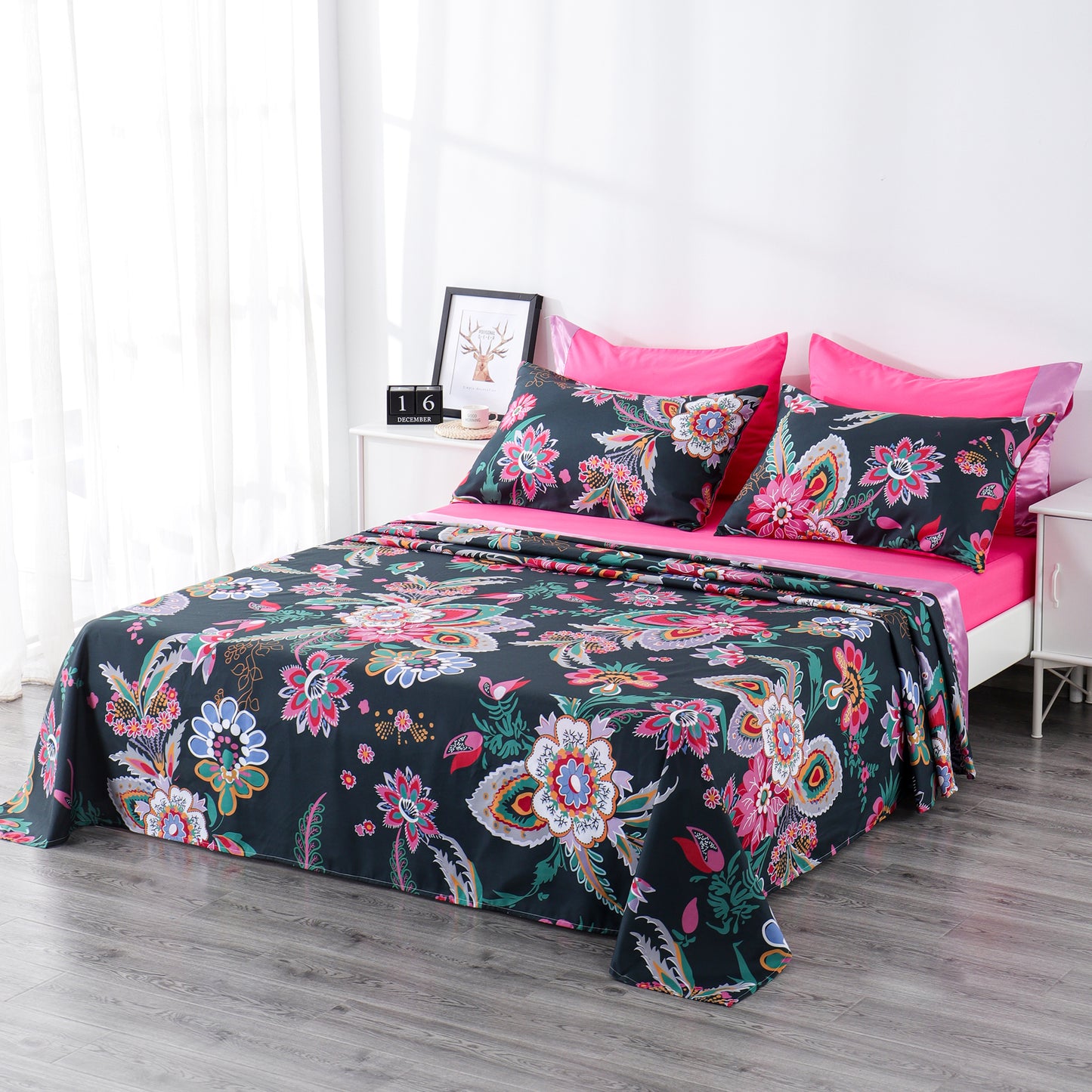 6 Piece Bed Sheet set-Pink floral