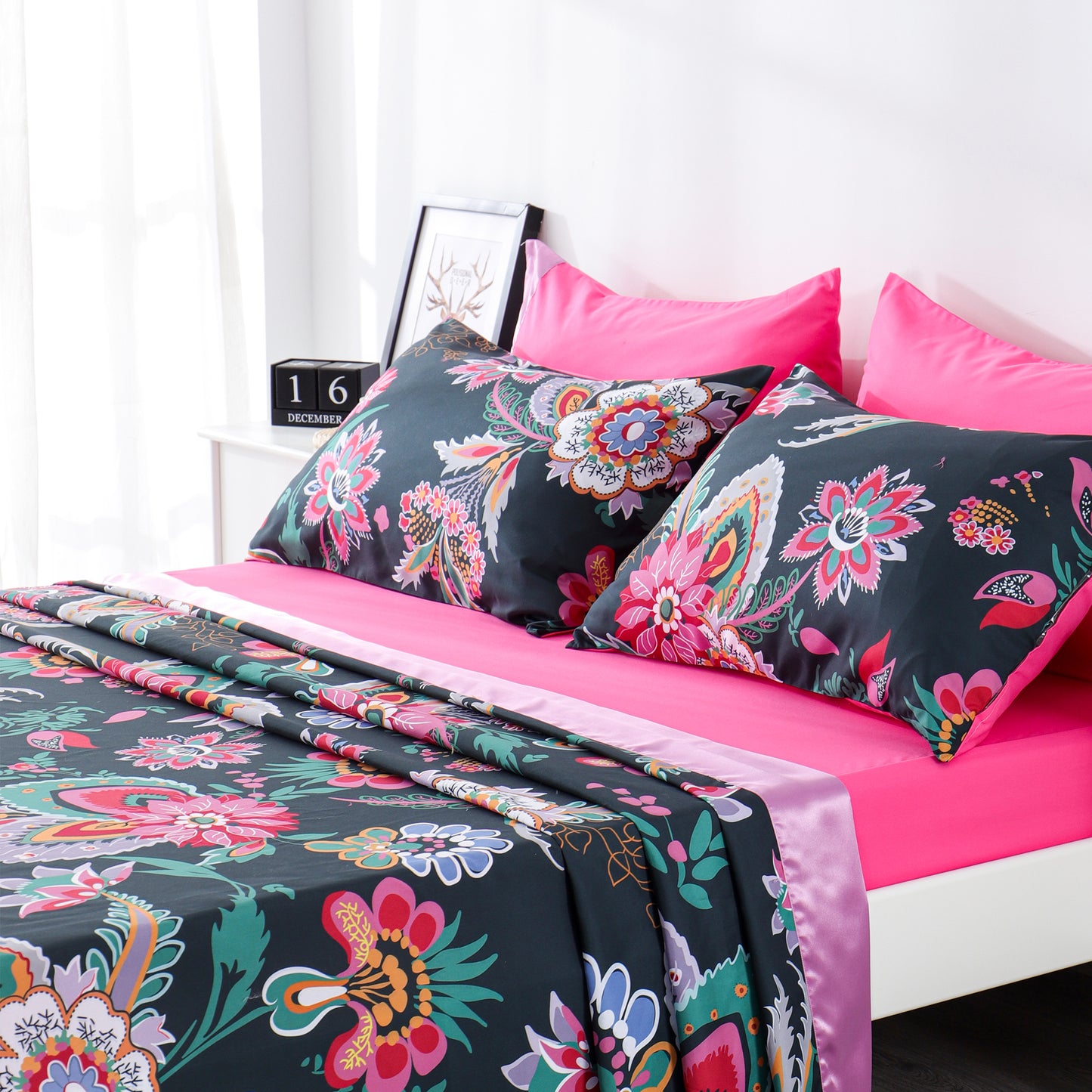 6 Piece Bed Sheet set-Pink floral