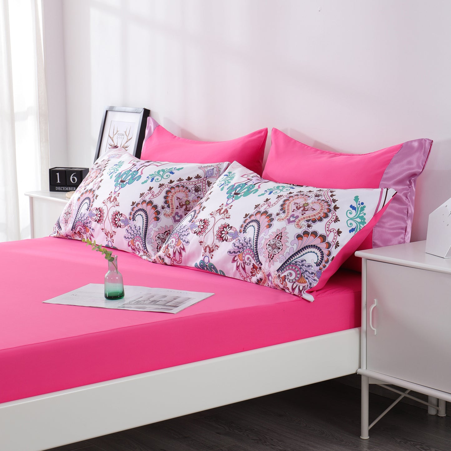 6 Piece Bed Sheet set-White Geometrical