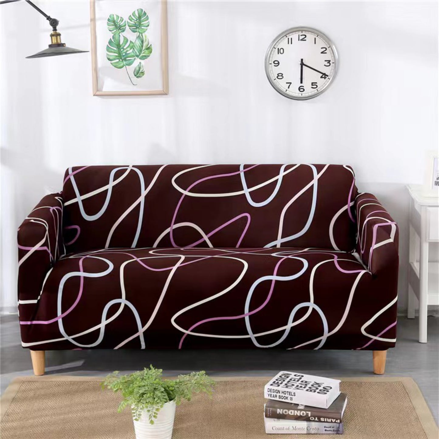 Maroon Abstract Sofa Slip Cover